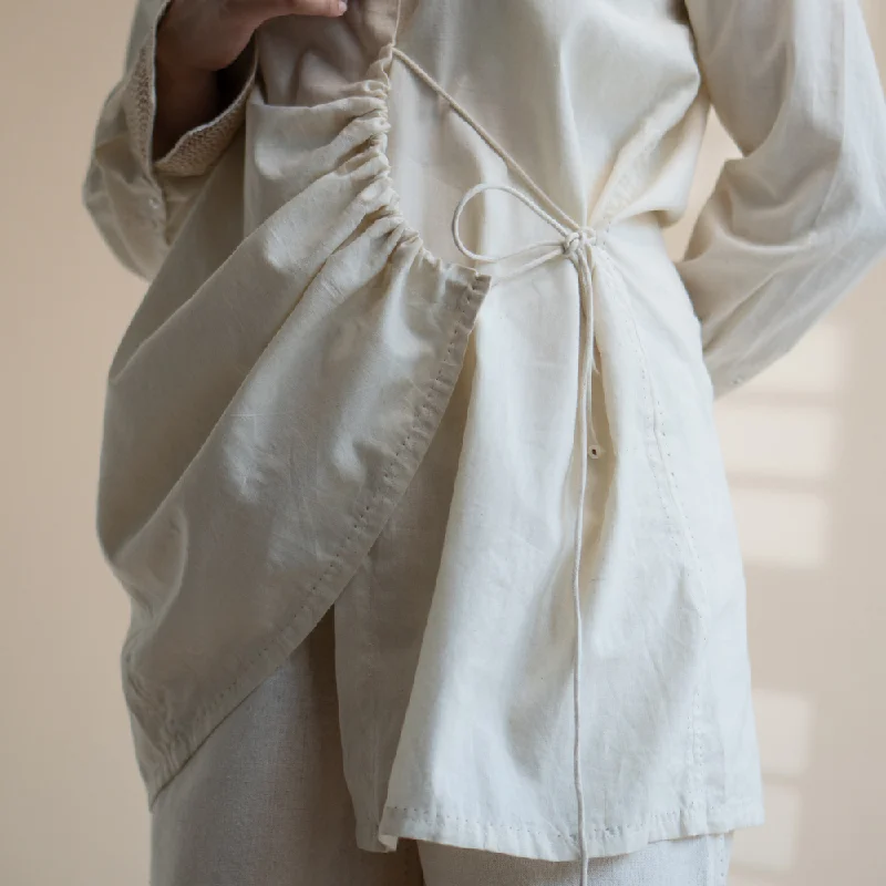 String Clinched Shirt | Accented with Kantha Craft | Earthy Ivory Colour-- Terry Blend Velvet Blend Canvas Blend String Clinched Shirt | Accented with Kantha Craft | Earthy Ivory Colour-- Terry Blend Velvet Blend Canvas Blend