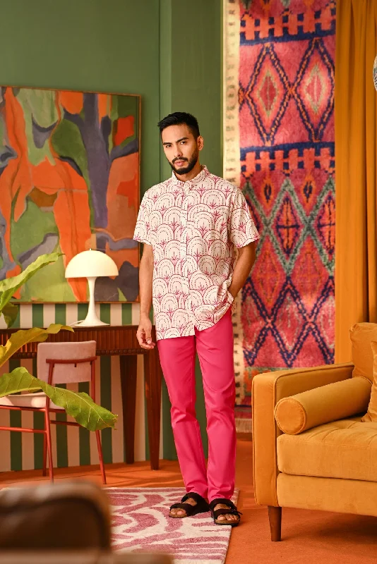 The Rasa Cinta Men Batik Shirt - Sakura-- Houndstooth Herringbone Solid