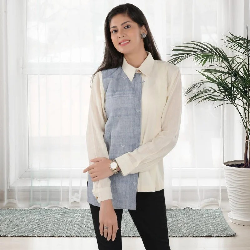 Off-White And Powder Blue Shirt | Kala Cotton | Everyday Elegance-- Wool Fabric Cashmere Fabric Tweed Fabric Off-White And Powder Blue Shirt | Kala Cotton | Everyday Elegance-- Wool Fabric Cashmere Fabric Tweed Fabric