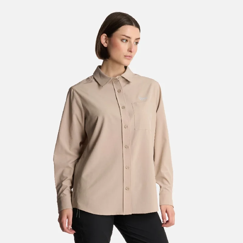 Camisa Mujer Murallon Q-Dry Shirt Taupe Lippi-- Collared T-Shirt Boat Neck A-Line