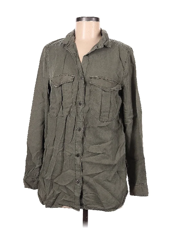Long Sleeve Button Down Shirt-- Real Fur Shearling Chenille