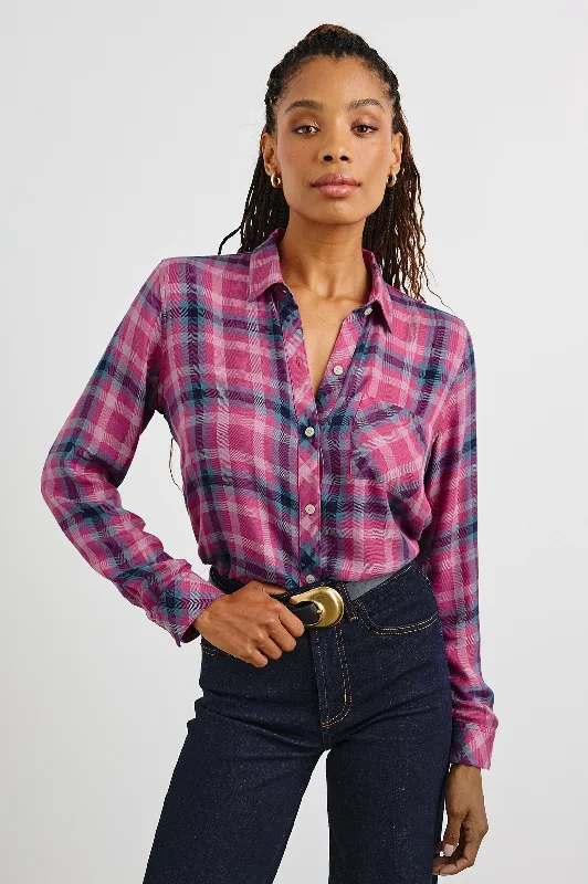 HUNTER SHIRT - MAGENTA STONE BLUE-- Fleece Nylon Spandex