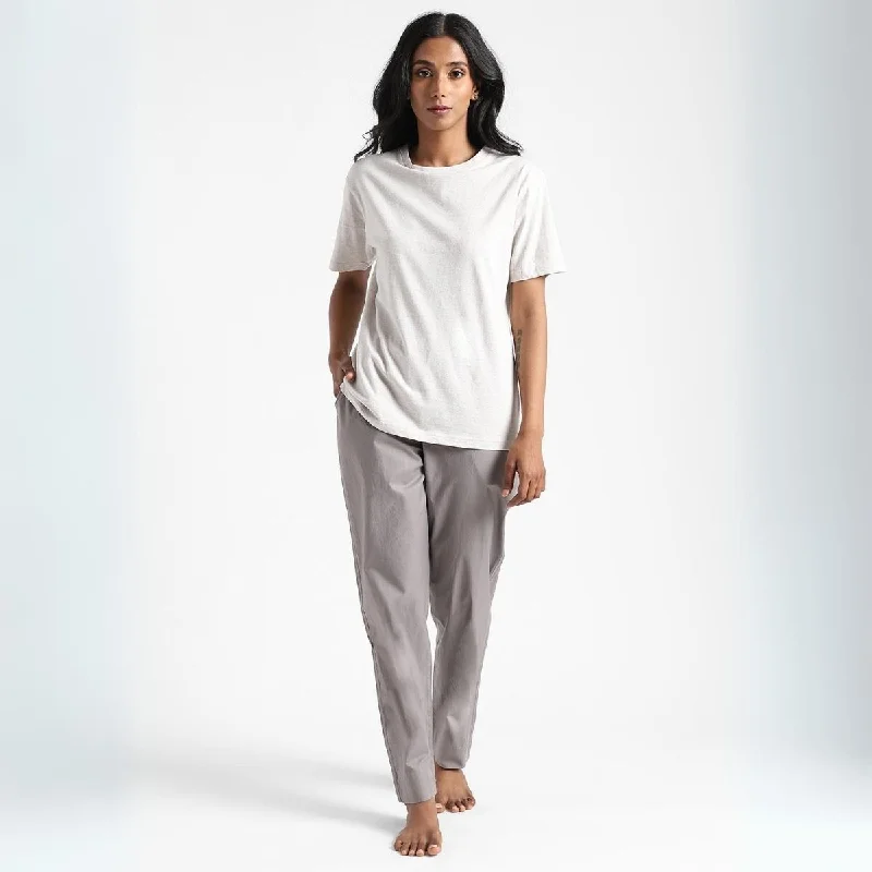Women's Round Neck T-shirt | Cotton | Comfort Fit | Alabaster White-- Hooded Caped Shawl Collar