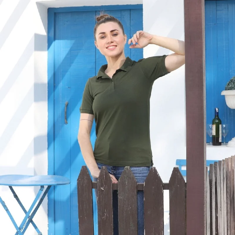 Soft Bamboo Polo Shirt | Collar T-Shirt | Women Active Wear | Olive Green-- Satin Fabric Silk Fabric Chiffon Fabric