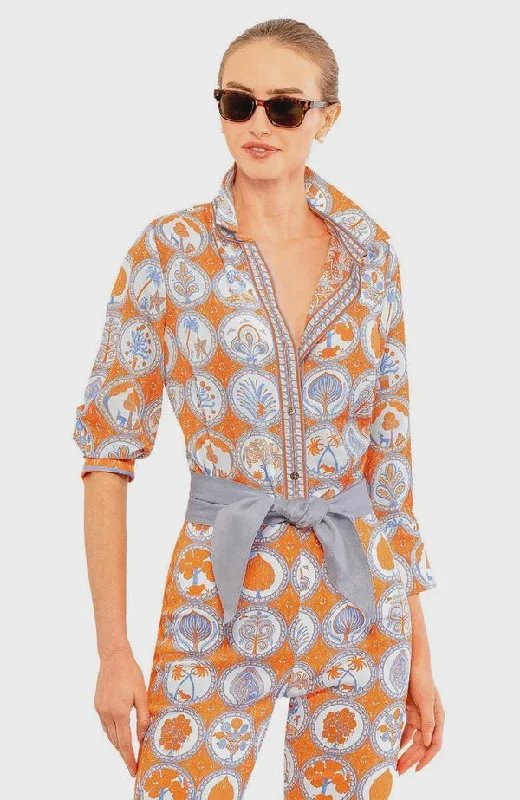 Gretchen Scott TPBFCL Button Shirt Circle of Love Orange Peri SS24-- Spandex Blend Rayon Blend Denim Blend Gretchen Scott TPBFCL Button Shirt Circle of Love Orange Peri SS24-- Spandex Blend Rayon Blend Denim Blend