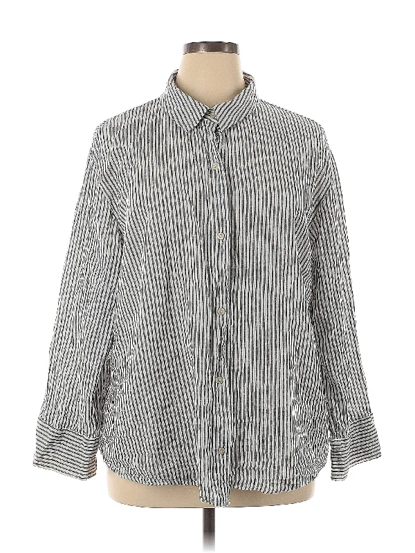 Long Sleeve Button Down Shirt-- Spandex Blend Rayon Blend Denim Blend