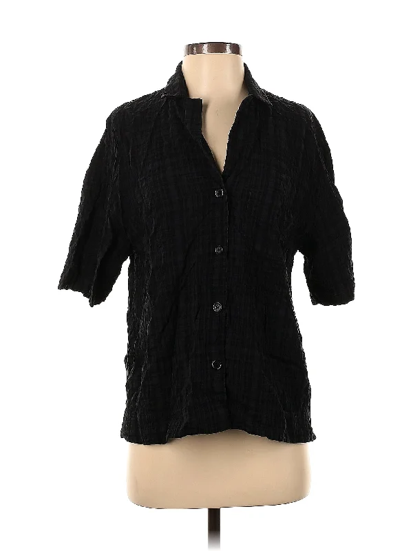 3/4 Sleeve Button Down Shirt-- Notch Collar Peter Pan Collar Cowl Neck