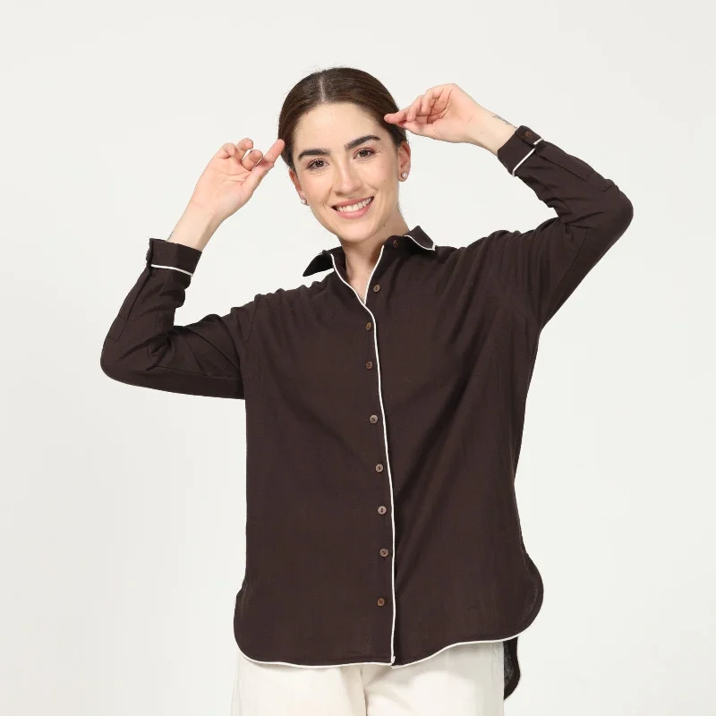 Coffee Brown Button Down Shirt | Lenzing Tencel Fabric | All-Day Comfort-- Zippered Front Buttoned Front Snap Front Coffee Brown Button Down Shirt | Lenzing Tencel Fabric | All-Day Comfort-- Zippered Front Buttoned Front Snap Front