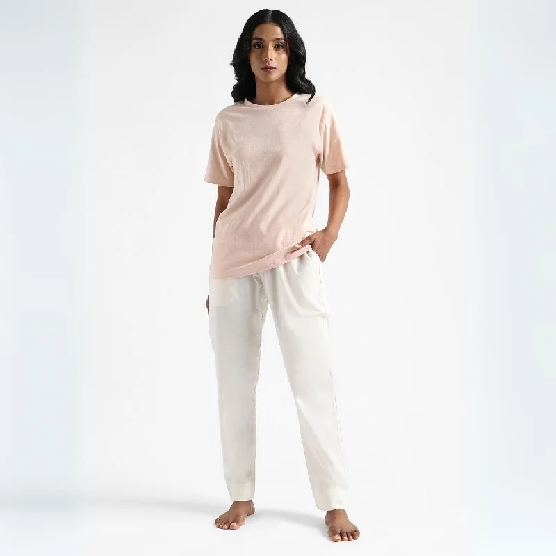 Women's Round Neck T-shirt | Soft Cotton | Comfort Fit | Flesh Pink-- Print Jacquard Patchwork
