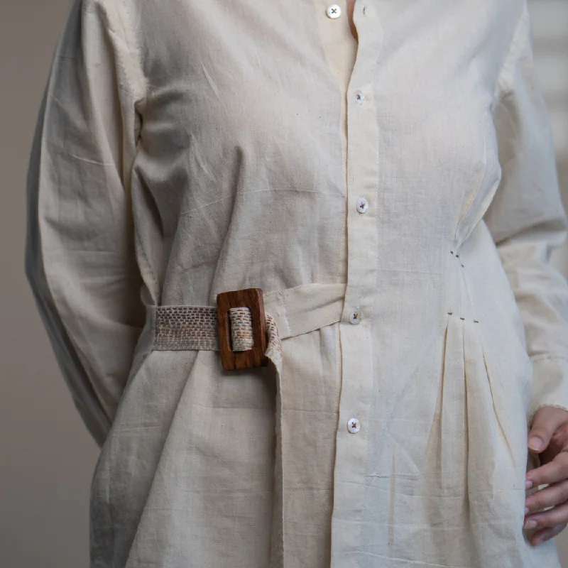 Ivory Belt Shirt | Easygoing Charm | Crafted with Kantha Detailing-- Beaded Sequined Faux Fur