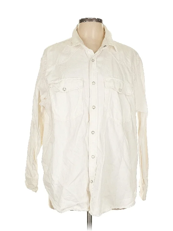 Long Sleeve Button Down Shirt-- Mesh Blend Leather Blend Suede Blend