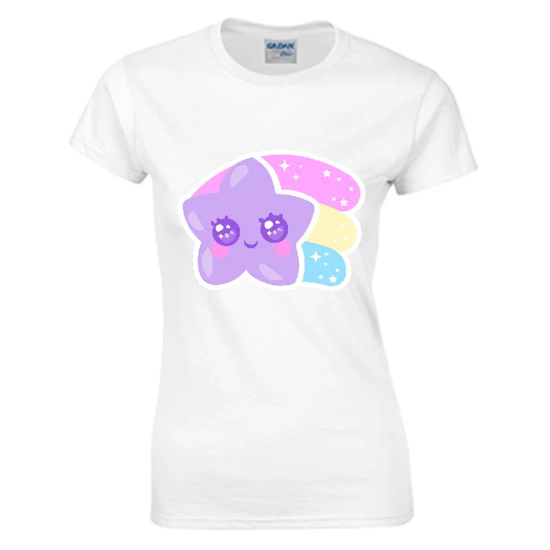 Kawaii Shooting Star Women's Cotton T-shirt-- Collared Crew Neck Turtle Neck