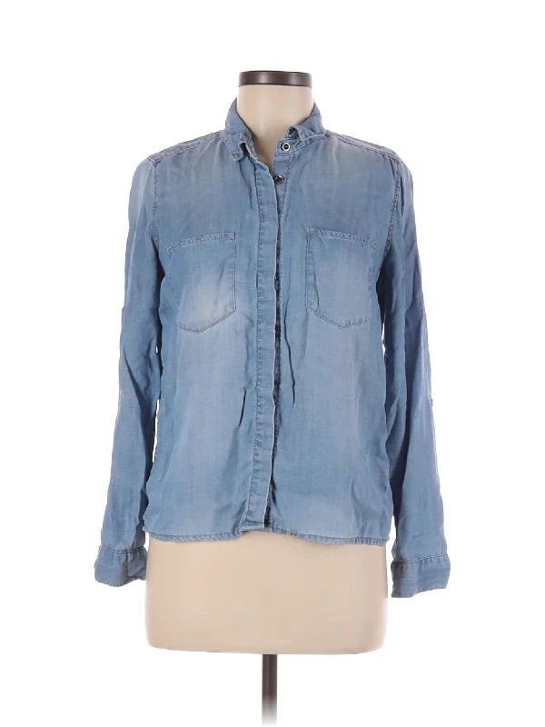 Long Sleeve Button Down Shirt-- Welt Pockets Slit Pockets