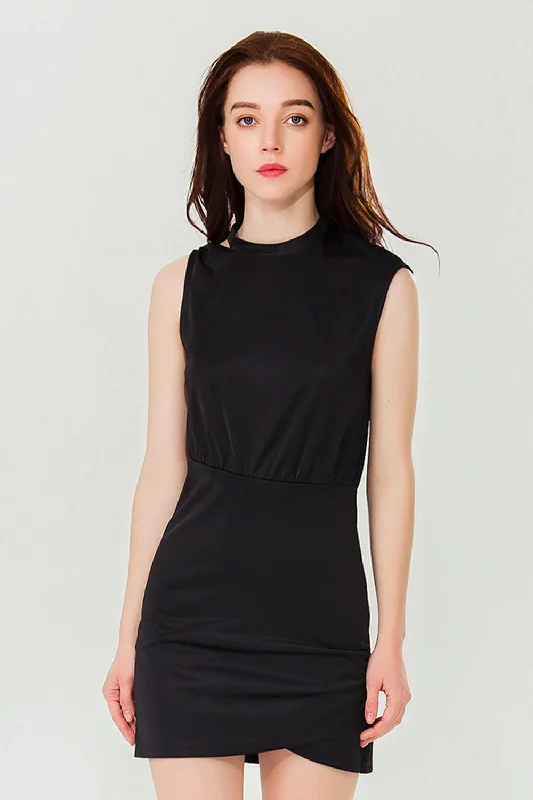Asymmetry Sleeveless Cutout T-shirt Dress-- Beaded Sequined Faux Fur