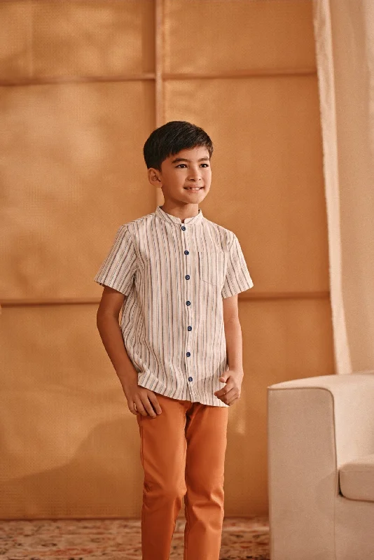 The Nest Oriental Shirt - Earth Stripe-- Asymmetrical Pockets Print