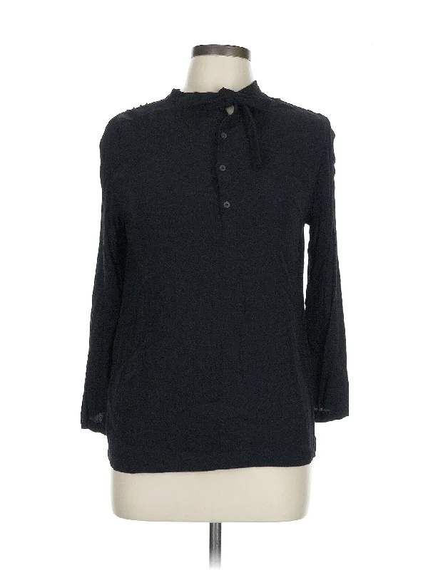 3/4 Sleeve Button Down Shirt-- Hooded Caped Shawl Collar