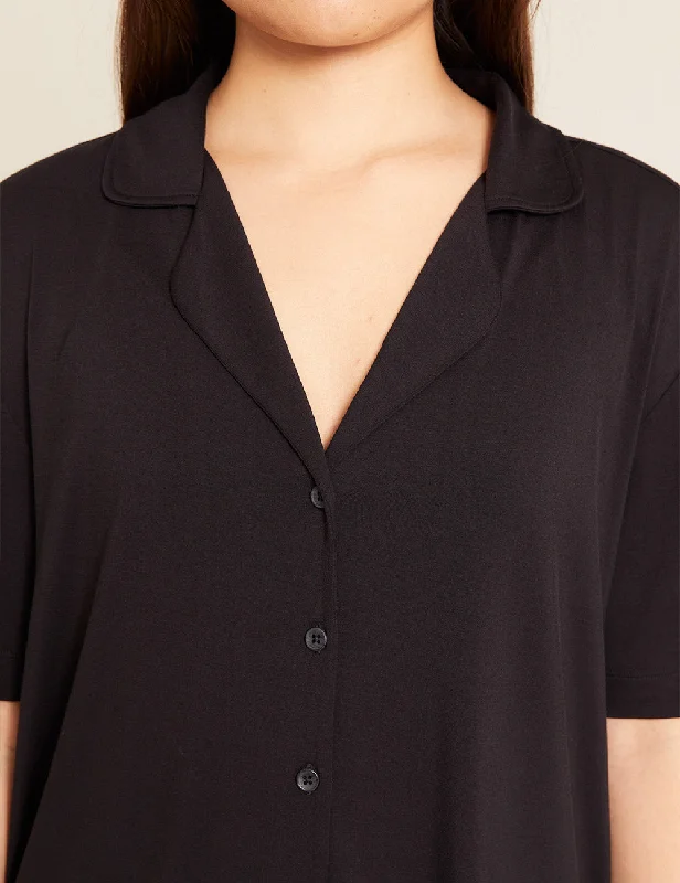 Goodnight Short Sleeve Sleep Shirt - Black-- Polka Dot Checkered Tartan