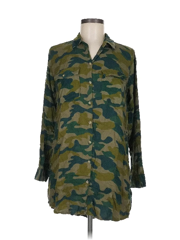 Long Sleeve Button Down Shirt-- Chenille Blend Fleece Blend Nylon Blend
