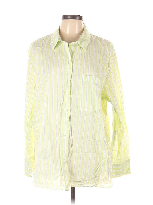 Long Sleeve Button Down Shirt-- Spandex Blend Rayon Blend Denim Blend