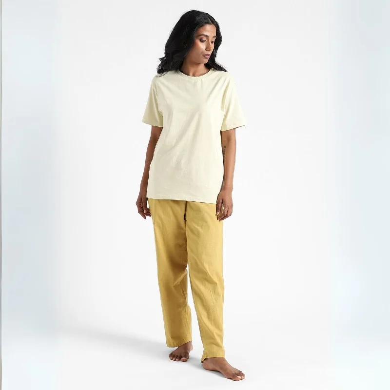 Women's Round Neck T-shirt | Cotton | Comfort Fit | Light Lemon Yellow-- Spandex Blend Rayon Blend Denim Blend