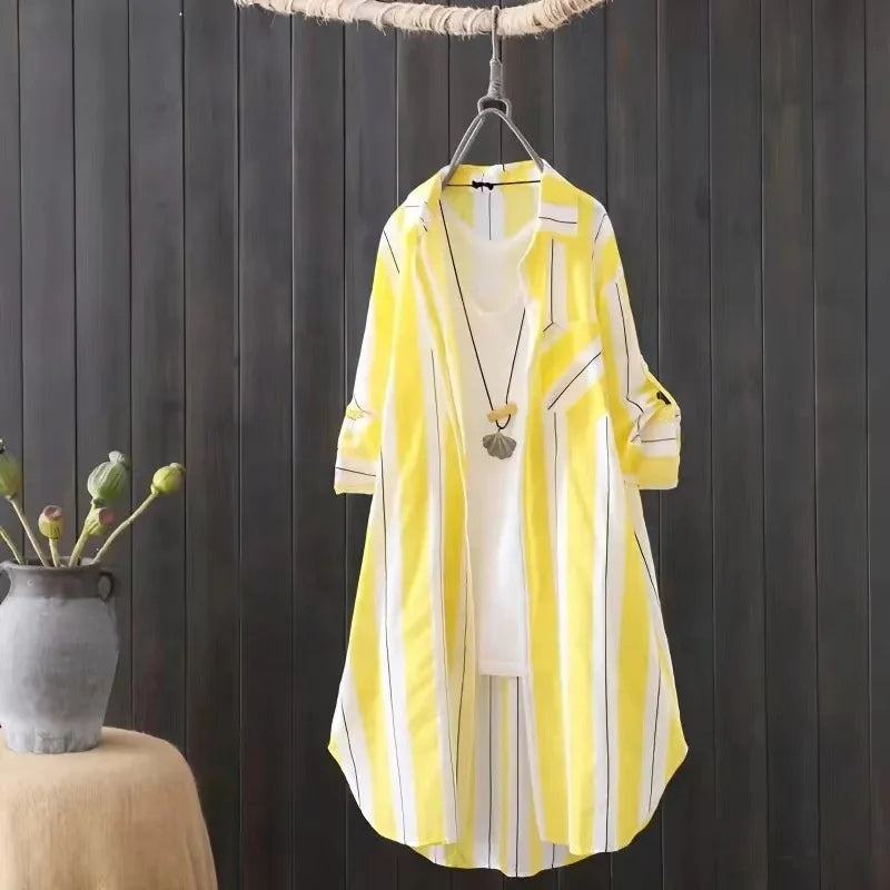 Plus Size Women Blouse And Shirts 2024 Long Style Striped Long Sleeve For Women Ladies Spring/autumn Wearing Elegant Fashion Top-- Cozy Warm Stylish