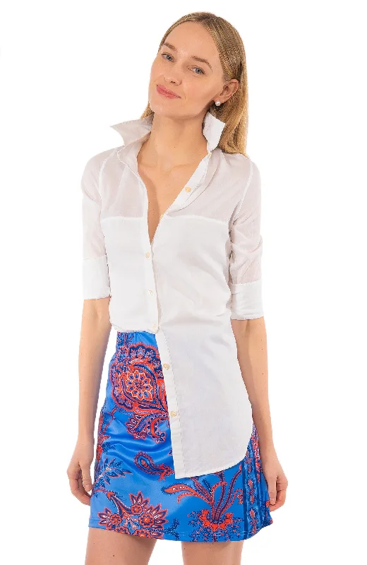 Gretchen Scott Sleek Cotton Voile Button Down Shirt-- Spandex Blend Rayon Blend Denim Blend
