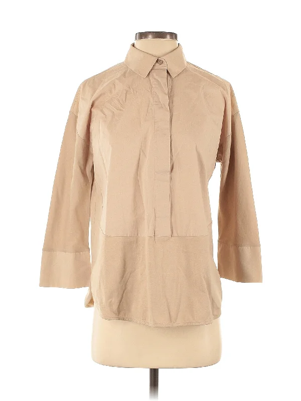 3/4 Sleeve Button Down Shirt-- Houndstooth Herringbone Solid