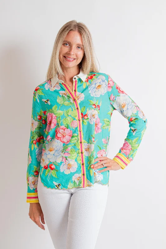 Aqua "La Ville Rose" Shirt-- Zippered Front Buttoned Front Snap Front