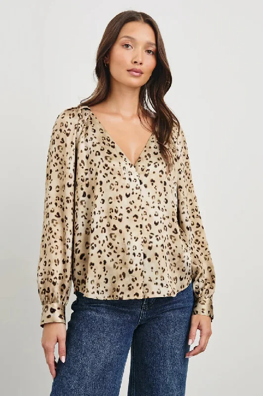 Rails - Sandra shirt in Champagne leopard-- Terry Blend Velvet Blend Canvas Blend