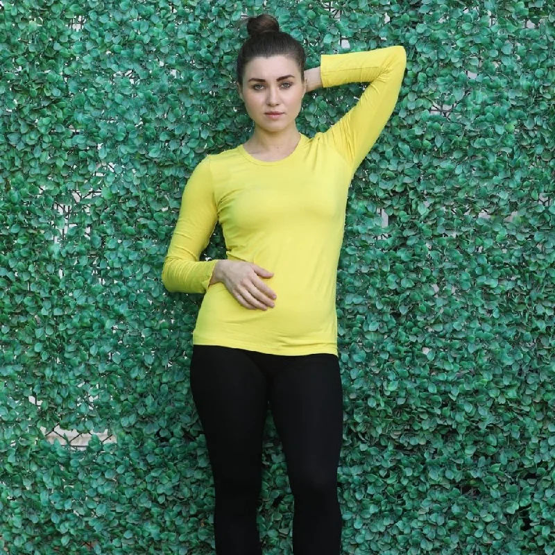 Full Sleeve T-Shirt | Bamboo Fabric | Comfortable | Women Active Wear | Yellow-- Zippered Front Buttoned Front Snap Front