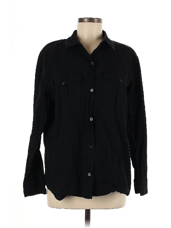 Long Sleeve Button Down Shirt-- Zippered Front Buttoned Front Snap Front