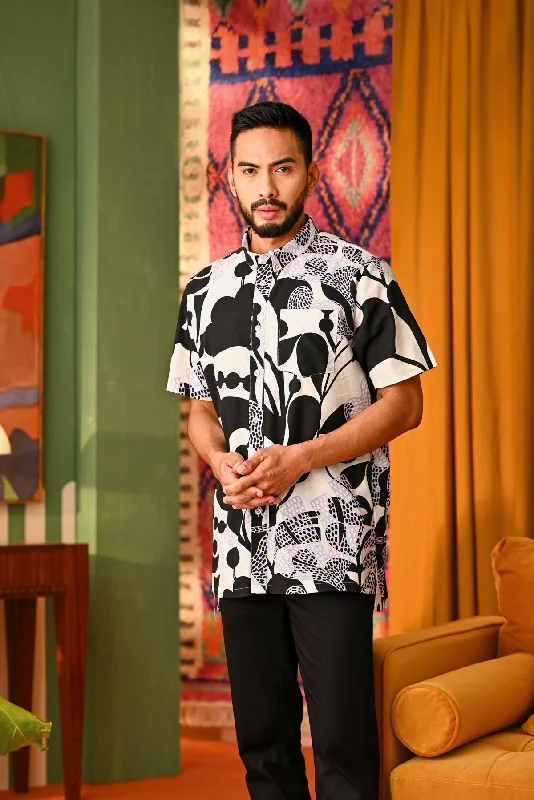 The Rasa Cinta Men Batik Shirt - Taro-- Hooded Caped Shawl Collar