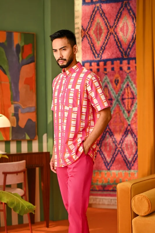 The Rasa Cinta Men Batik Shirt - Crush-- Collared Crew Neck Turtle Neck