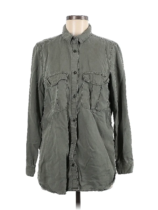 Long Sleeve Button Down Shirt-- Welt Pockets Slit Pockets Flap Pockets