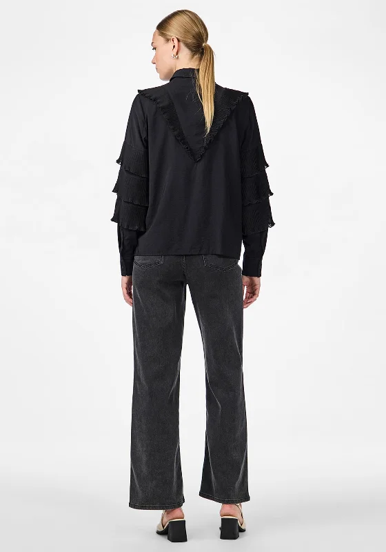 Y.A.S Vego Tie Neck Shirt, Black-- Sequined Glittery Shiny