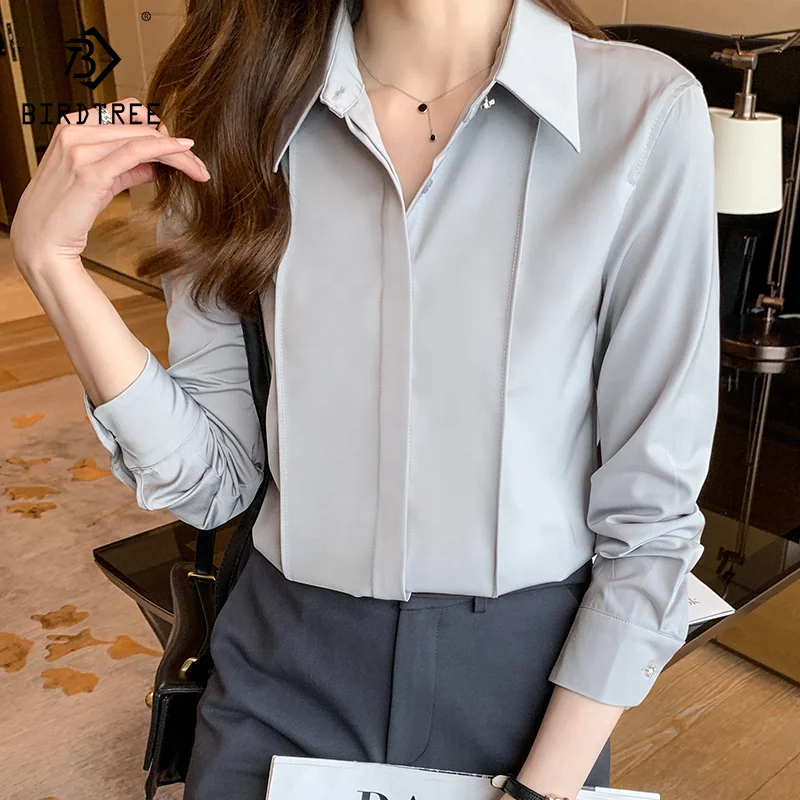 Wholesale Satin Shirts 2023 New Spring Long Sleeve Loose Fit Blouse Tops Women Elegant Lady Workwear Blouses Summer T32506Z-- Graphic T-Shirt Round Neck Polyester Wholesale Satin Shirts 2023 New Spring Long Sleeve Loose Fit Blouse Tops Women Elegant Lady Workwear Blouses Summer T32506Z-- Graphic T-Shirt Round Neck Polyester