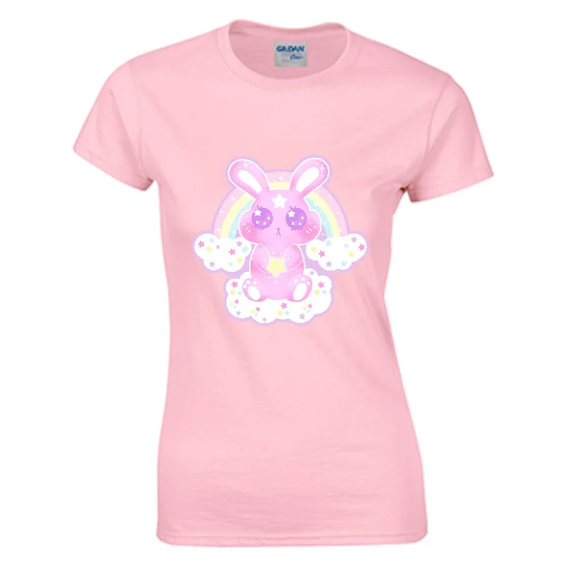 Wishing Bunny Women's Cotton T-shirt-- Print Jacquard Patchwork