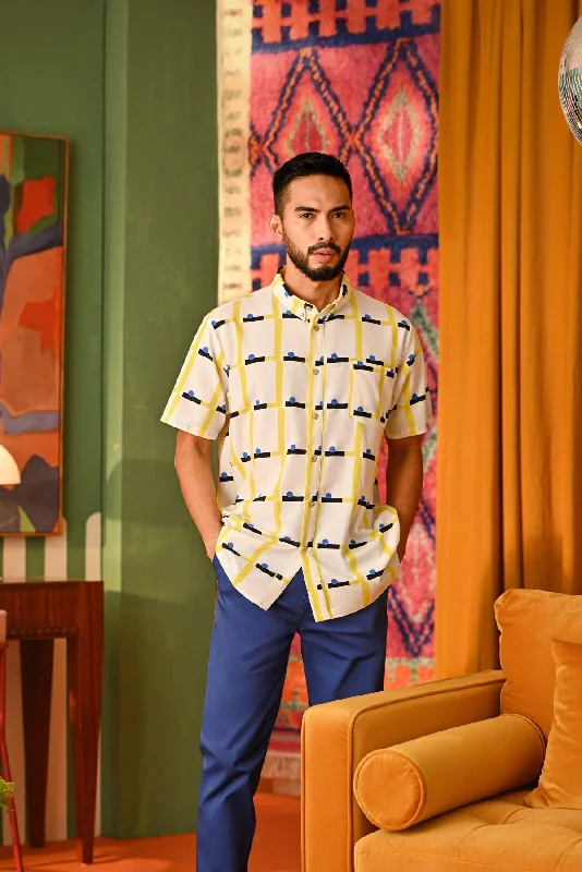 The Rasa Cinta Men Batik Shirt - Lemon Garden-- Striped Floral Plaid