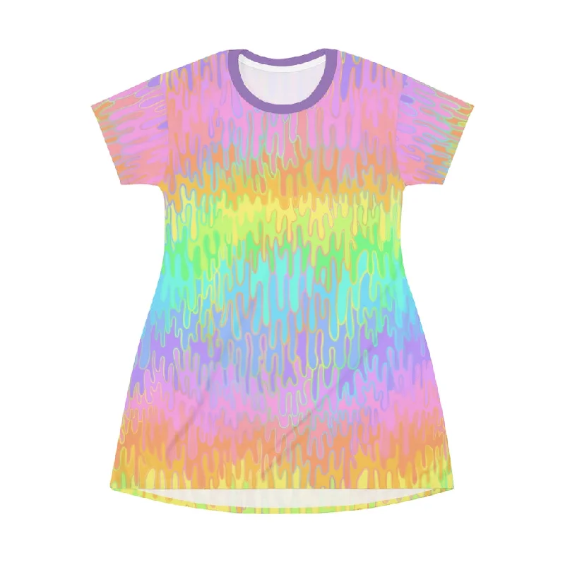 Rainbow Melt T-Shirt Dress-- Elasticated Padded Insulated