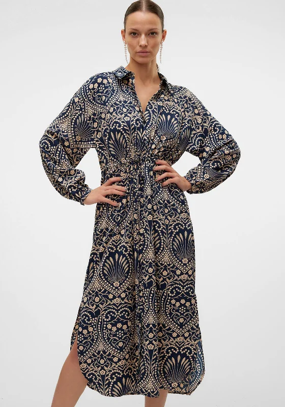 Vero Moda Vilja Floral Print Shirt Dress, Navy-- Terry Blend Velvet Blend Canvas Blend Vero Moda Vilja Floral Print Shirt Dress, Navy-- Terry Blend Velvet Blend Canvas Blend