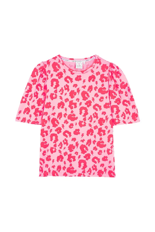 Pink with Neon Coral Leopard T-Shirt-- Modern Contemporary Chic