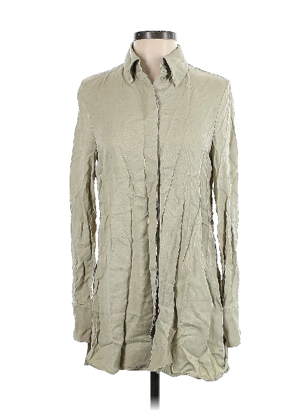 Long Sleeve Button Down Shirt-- Beaded Sequined Faux Fur