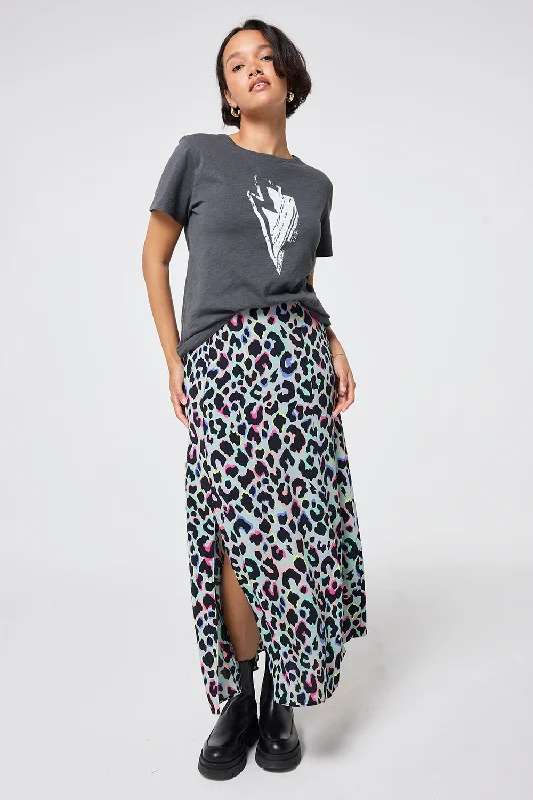 Grey Slogan Print T-Shirt-- Spandex Blend Rayon Blend Denim Blend