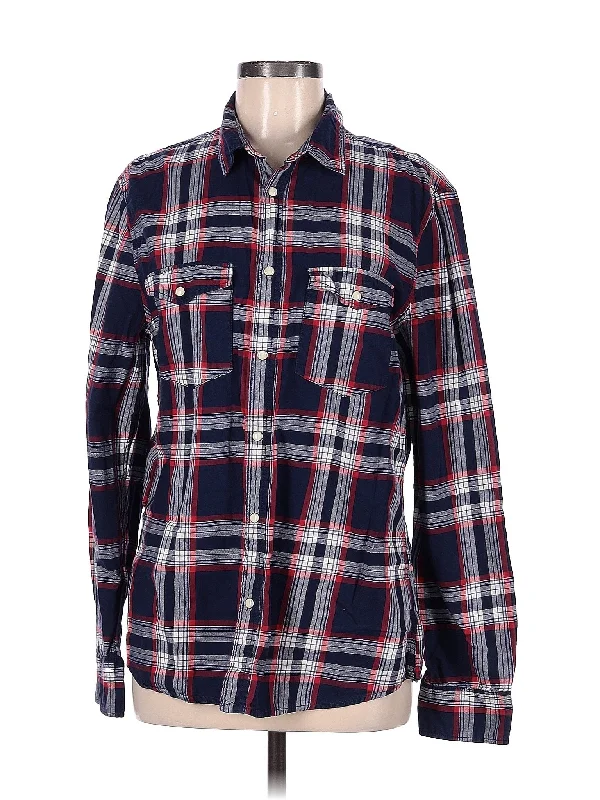 Long Sleeve Button Down Shirt-- Zippered Buttoned Snapped
