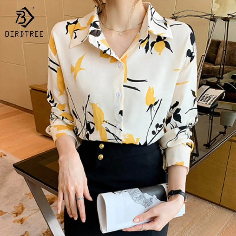 Ready to Ship Chic Woman Long Sleeve Printing Shirts Elegant Casual Blouses Workwear Chiffon Shirt Tops For Spring Autumn-- Boxy Fit Fitted Loose