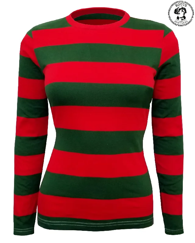 Womens Red & Green Nightmare on the Street Striped T-Shirt Costume -- Basic T-Shirt Crew Neck Short Sleeve Womens Red & Green Nightmare on the Street Striped T-Shirt Costume -- Basic T-Shirt Crew Neck Short Sleeve
