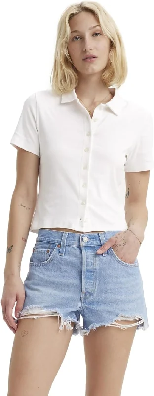 Levi SUKI POLO SHIRT - White-- Chenille Brocade Lace