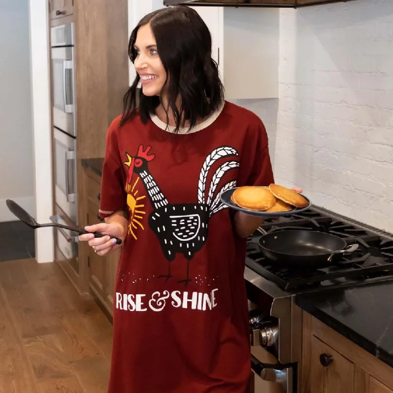 Chicken Nightshirt - "Rise & Shine" Cozy Rooster Design-- Graphic T-Shirt Round Neck Polyester Chicken Nightshirt - "Rise & Shine" Cozy Rooster Design-- Graphic T-Shirt Round Neck Polyester