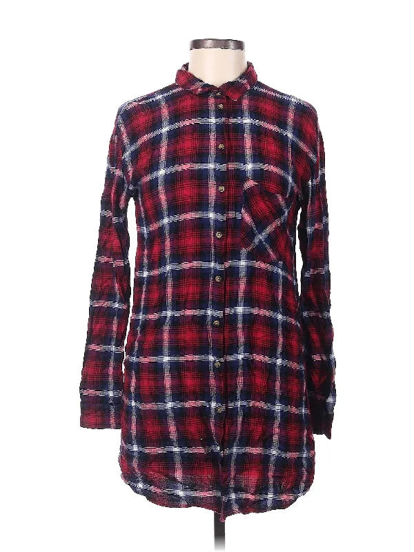 Long Sleeve Button Down Shirt-- Mesh Blend Leather Blend Suede Blend