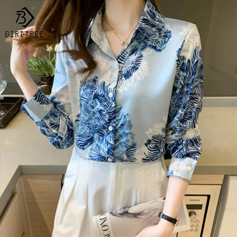 Real Shot Ready to Ship Woman Long Sleeve Shirts Elegant Abstrict Printing Blouses Office Chiffon Shirt Tops For Spring Autumn-- Solid Color Striped Floral